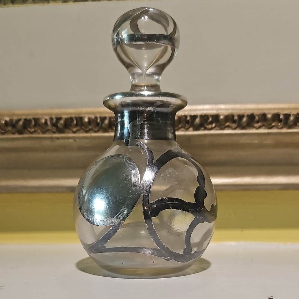Antique Art Nouveau Silver Overlay Perfume Bottle